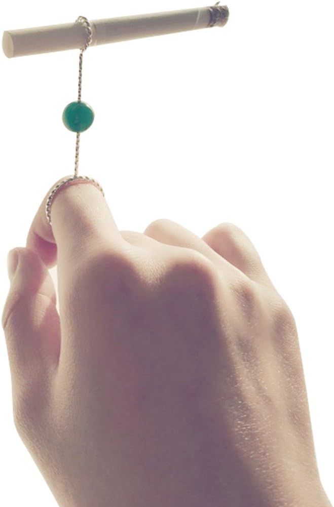 Creation Core Lady Retro Smoking Ring Holder Small Hand Shelf Cigarette Holder Pipe(Green Bead,M)