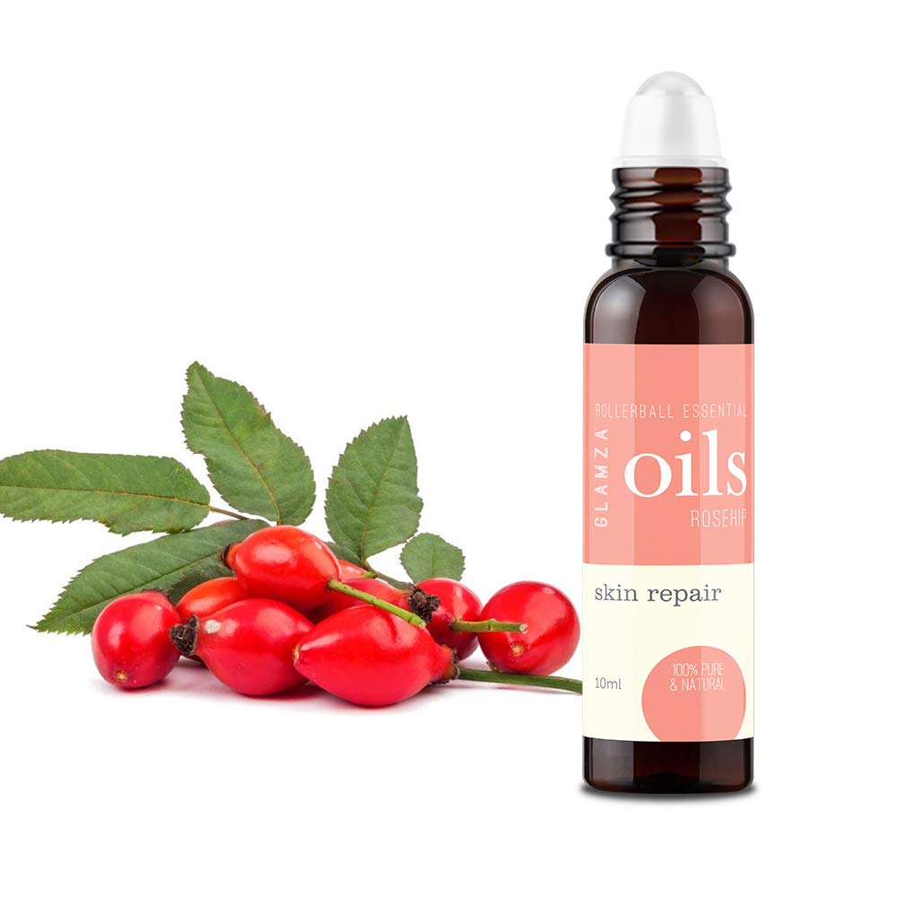 Rosehip Oil GLAMZA 100% Pure Rosehip Essential Oil Rollerball - Natural Fragrance Essential Oils for Aromatherapy, Massage & More (10ml)