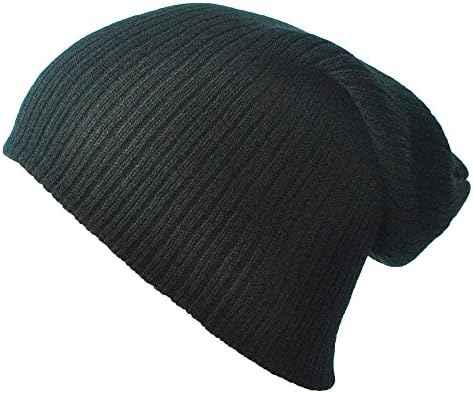 Womens Men Slouchy Winter Hat Knitted Beanie Caps Soft Warm Ski Hats Black