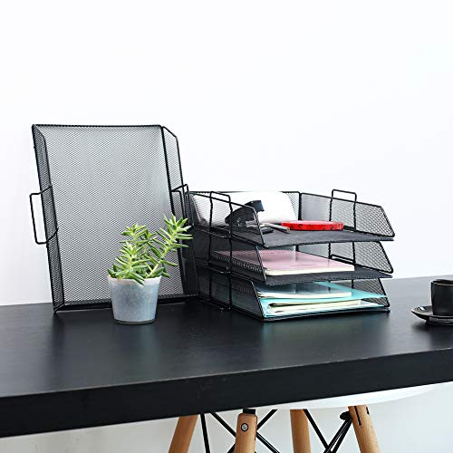 Desk Organizer - 3 Tier Stackable Letter Trays - Metal Mesh Paper Trays, Office Organizer by Delifox - Thumbnail 4