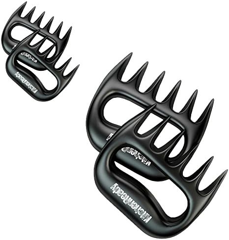 KitchenReady Pulled Pork Claws, BBQ Grill, Smoker, Slow Cooker, Bear Shape Barbecue Paws For Shredding Brisket, Chicken, Turkey, BPA Free Meat Shredder Forks, With E-Book Recipes, Set of 4