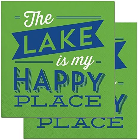 2 Pack Lake Napkins - The Lake Is My Happy Place - Green and Blue Lake Cocktail Napkins