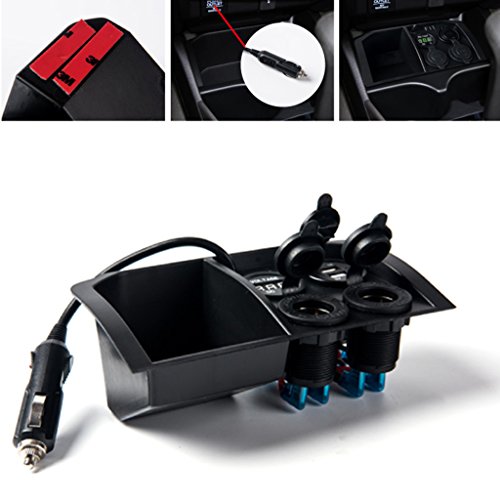 Qisuw Waterproof Dual USB Port Car Motorcycle 2 Way Cigarette Lighter Socket Charger LED Digital Display Voltmeter 12V