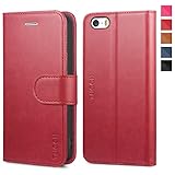 TUCCH iPhone SE Wallet Case, iPhone 5s Case, Premium PU Leather Flip Case Card Slot, Stand Holder Magnetic Closure [TPU Shockproof Interior Protective Case] Compatible iPhone SE / 5s / 5, Red