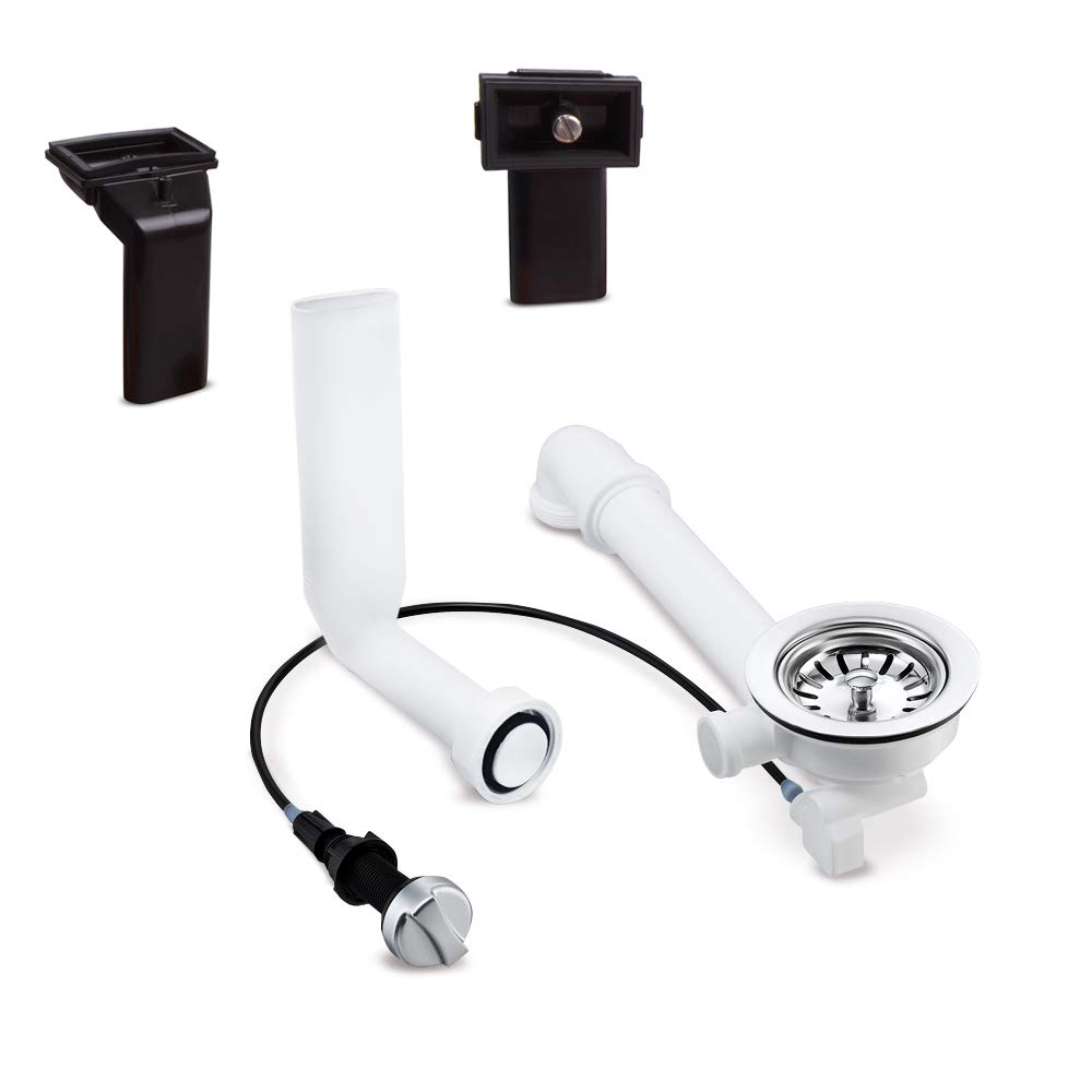 AQUADE Set of Strainer Basket Valve 114 mm with Excenter Valve Space Creator and 2 x Overflow for Sinks, Sink Drain