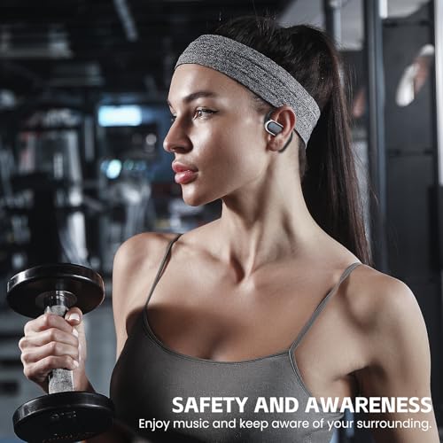 Open Ear Wireless Earbuds Bluetooth Headphones, 80H Playtime Stereo Ear Buds with ENC Noise Cancelling, Fast Charging, IPX7 Waterproof Sports Earphones with Earhook for Running/Workouts (Black)