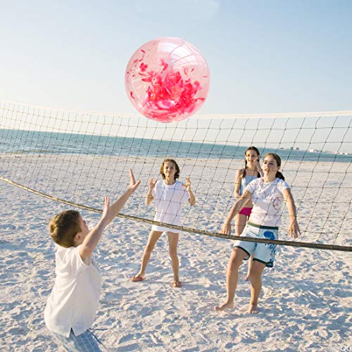 YOBAYE Inflatable Beach Ball Giant Beach Ball Filled with Feathers Swimming Pool Water Toys for Kids Adults Summer Beach Favor, 2 Pack, 24 Inch, Blue + Red - Thumbnail 4
