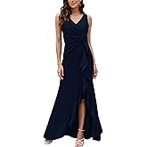 FQA Formal Evening Dresses for Women Elegant Evening Party Prom Dress Long Sexy V Neck Sleeveless Split Wrap