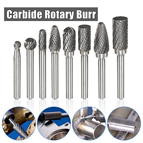 NXKang 8 X 1/4''Double Cut Carbide Rotary Burr Shank File Power Tools Double Cut Set for Drilling, Engraving