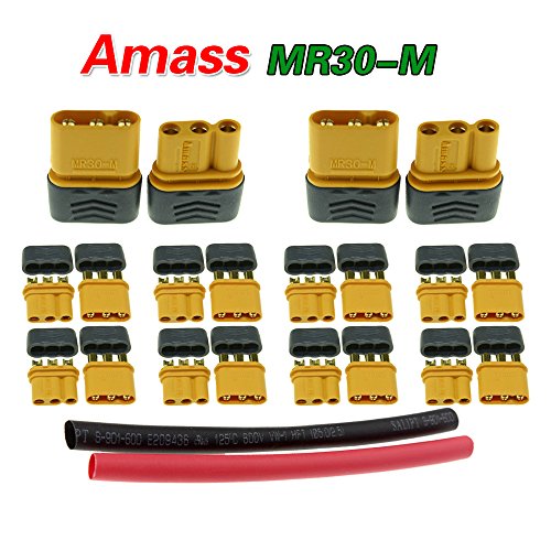 10 Pairs Amass MR30 Male Female Connector Plug with Sheath for RC Multicopter Airplane+ Heat Shrink