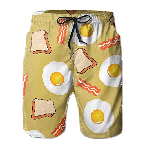 Men Bacon & Eggs Breakfast Quick-Dry Lightweight Fashion Board Shorts Swim Trunks L