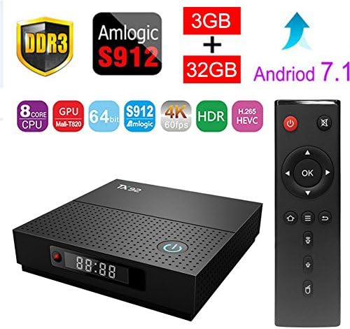 Sawpy TX92 Smart tv box Android 7.1 Amlogic 3GB+32GB DDR3 BT 4.0 2.4/5 Dual-Band WiFi 4K UHD &amp; LAN VP9 DLNA H.265
