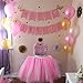 Lansian Tulle Tutu Table Skirt for 1st Birthday Girl High Chair Decorations Pink and Silver for Party, Wedding and Home Decoration (Pink&Silver, 39