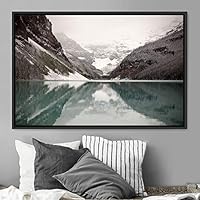 Framed Canvas Wall Art Winter Lake Aerial Dramatic Lake Landscape Multicolor Photography Realism - 16x24 inches