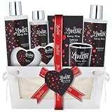 Spa Gift Basket for Women & Girls, Best Gift Idea for Christmas, Valentines & Mothers Day, Berry Kiss Bath and Body Set Includes Bubble Bath, Body Lotion, Bath Salt, Message Oil, Bath Bombs and Candle