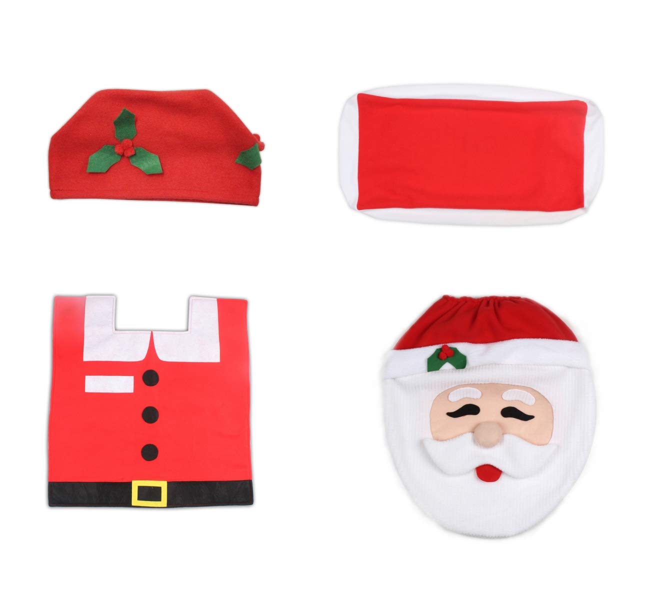 Ohuhu Christmas Santa Toilet Seat Cover, Toilet Paper Box Cover and Rug Set