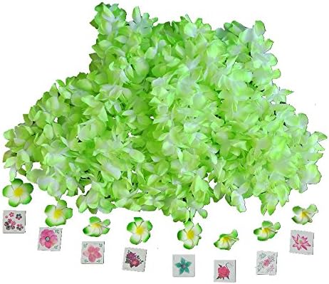 Ranavy Hawaiian Leis Bulk Pack Of 8 For Luau Party Decorations -Silk Hawaiian Flower Necklace With Flower Hair Clips And Tattoos