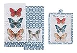 3 Piece Butterfly Garden Bundle / Set - 1 Terry Towel, 1 Tea Towel, 1 Potholder