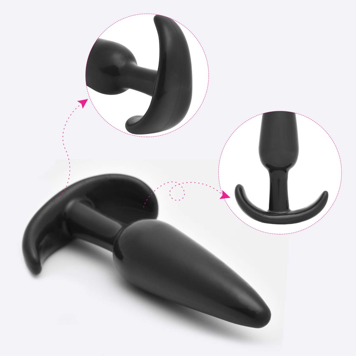 YUECHAO Anal Plugs Trainer Kit Comfortable Beginner Anal Butt Plug Set Medical Silicone TPE Prostate Massager for Male and Female Anal Trainer Kit Different Size Same Color 4 Pack (Black 4 PCS)