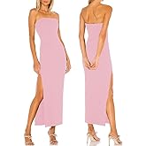 JLCNCUE Women's Tube Strapless Maxi Dress Side Slit Bodycon Dresses Sleeveless Off Shoulder Backless Cocktail Dress 295