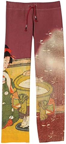Women's Asian Print French Terry Sweatpants - Red With Dragonflies - S