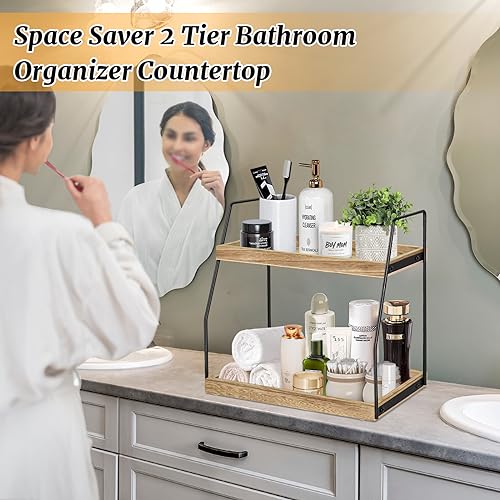 2 Tier Bathroom Counter Organizer, Wood Organizer Countertop Trays for ...