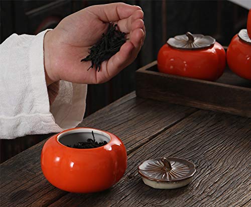3pcs/set Creative ceramic persimmon Candy Container Meaningful Luck Gifts Food Storage Container Desktop Home Decoration for Serving Tea, Coffee and Spice