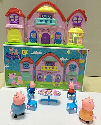 Peppa Pig Holiday Villa Deluxe Doll House Playset With Mini Figures Peppa, George, Mummy and Daddy Pig Mini Figures