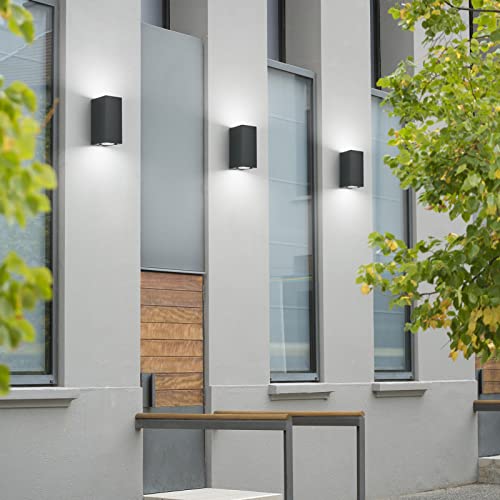 Klighten 2 Pieces Square Wall Lamp Outdoor/Indoor, IP65 Waterproof Anthracite Outdoor Wall Sconce, GU10 Modern Aluminium Wall Light for Gardens, Hallway Terrace, Bulb Not Included