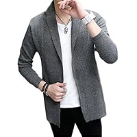 Macondoo Men Open Front Knit Classic Solid Shawl Collar Slim Fit Thicken Cardigans Gray2 S