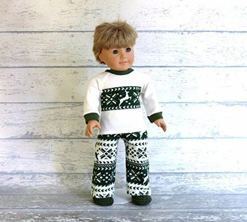 Flannel Doll Pajamas with Slippers, fits 18 inch Boy Doll such as American Girl, Our Generation