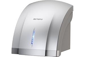 Bertreno Commercial Hand Dryer Electric Compact Hand Dryer for Bathrooms Commercial 1800W High Speed Hand Dryer with Hot Cold Air and Noise Reduction 110V Silver