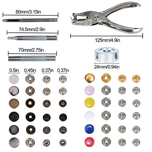 HOMEIDOL Snap Fastener Kit 12 Colors, 150 Sets Metal Snap On Buttons Set Press Studs with Fixing Tools for Thin Leather Bracelet, Shirt, Skirt, Jacket, Jeans, Bags Repair and Decoration