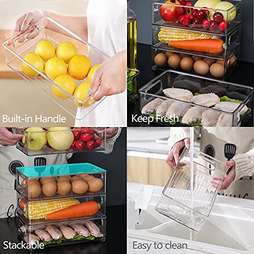 3 Sizes Pack of 9 Stackable Clear Food Storage Bins for Refrigerator, Kitchen Countertop, Pantry Organizer, Plastic Storage Bins with Handles for Spice, Snacks- Not Safe in Dishwasher