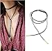 WaMLFac Alloy & Faux Leather Handmade Long Elastic Tassel Necklace, Black, 63-Inch