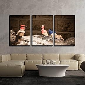3 Piece Canvas Wall Art - Concept Funny Sledging with Wine Cork Figures - Modern Home Art Stretched and Framed Ready to Hang - 16"x24"x3 Panels