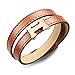 Fashion Ahead Men Women Stainless Steel 2 Layers Leather H Bracelet Belt Clasp, Black / Brown