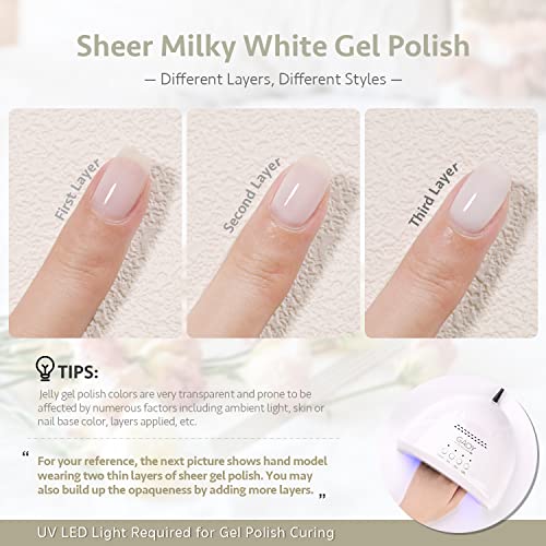 GAOY Milky White Gel Nail Polish Set of 6 White Colors U V LED Gel Nail