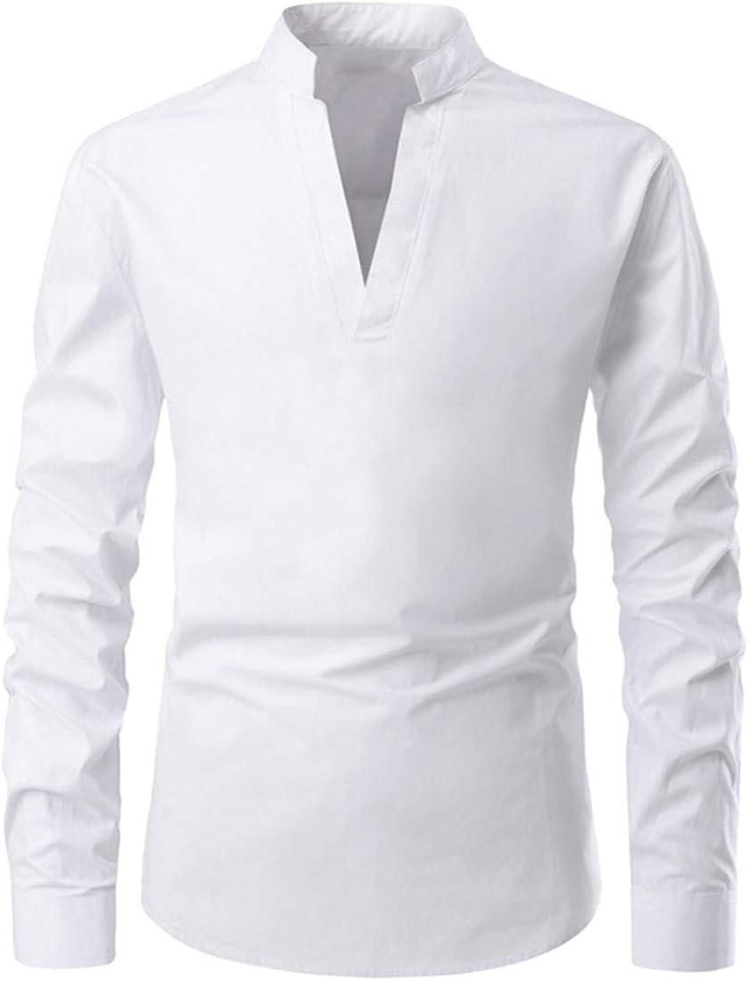 ZYYM Men's Banded Collar Slim Fit Button Down Shirt Long Sleeve Casual
