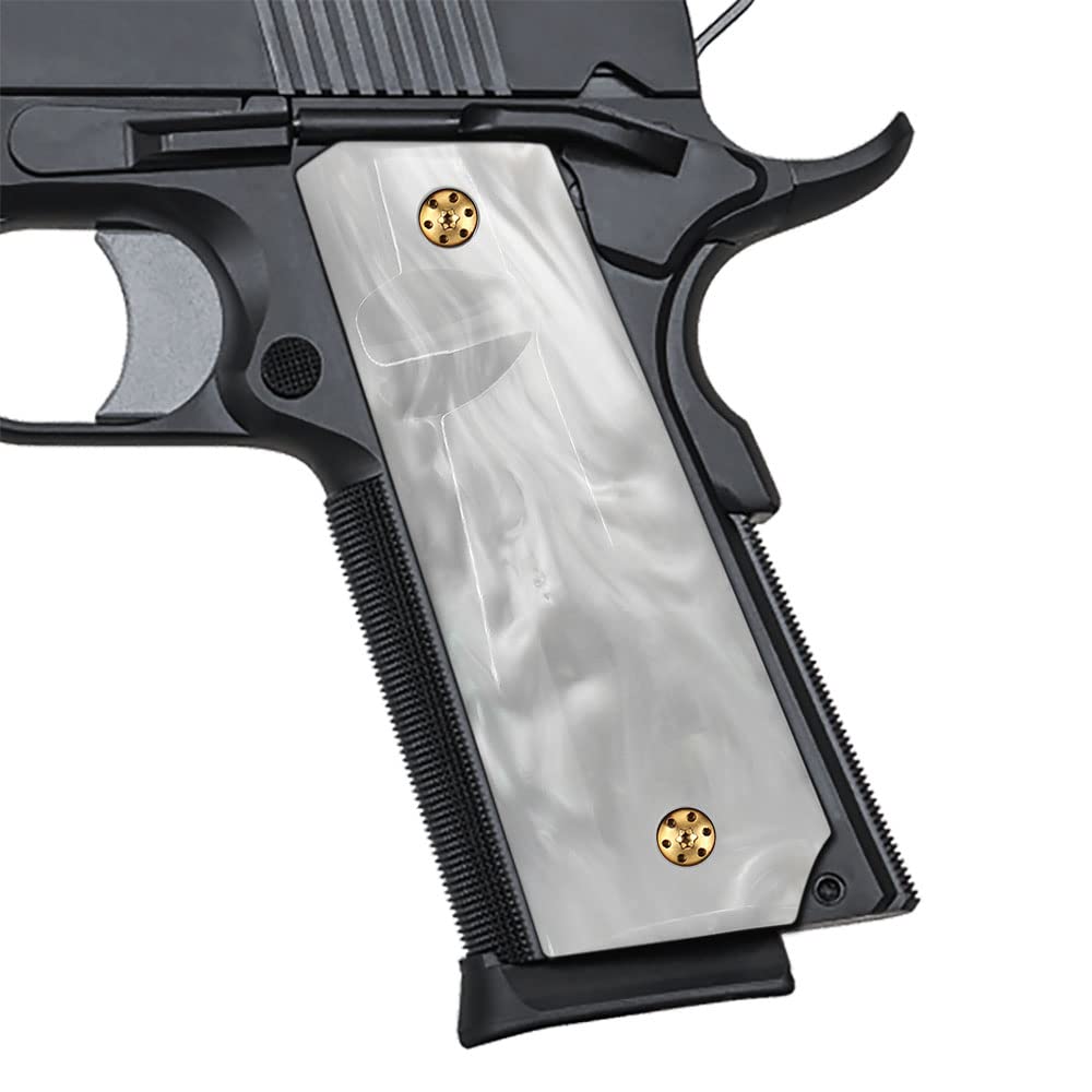 Photo 1 of Cool Hand 1911 Grips, Full Size Government Commander, High Polished Synthetic White Pearl, Screws Included, Ambi Safety Cut