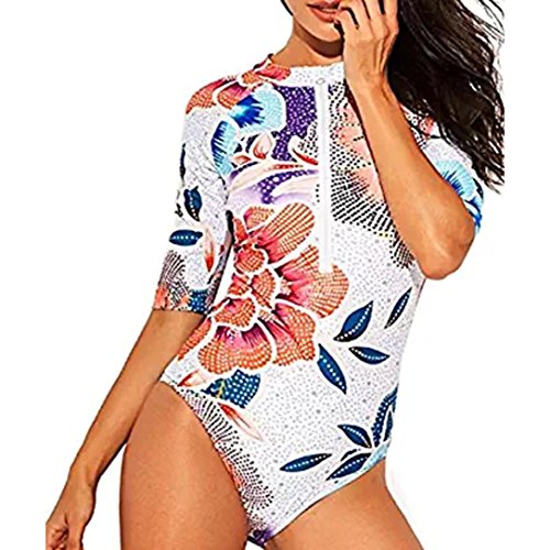 Koolee Print Surfing Swimsuit Women Rashguard Zip UV Protection Bathing Suit Long Sleeve Swimwear (S)