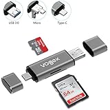 Vogek SD Card Reader, 3-in-1 USB 3.0/USB C/Micro USB Card Reader - SD, Micro SD, SDXC, SDHC, Micro SDHC, Micro SDXC Memory Card Reader for Macbook PC Tablets Smartphones with OTG Function, Gray