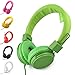Kids Headphones with Microphone, Volume Limited Hearing Protection & Foldable Lightweight Design, Kids Friendly Safe Material & Tangle-Free Cable, Wired On-Ear Headset for Children Boys Girls (Green)