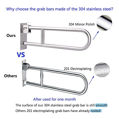 Handicap Grab Bars for Bathroom Toilet Flip Up Grab Safety Bars for Elderly Handicap Shower Stainless Steel Grab Bar Handrails Support Safety Rails Shower Hand Rail Folding Assist Grip Bar - Thumbnail 3