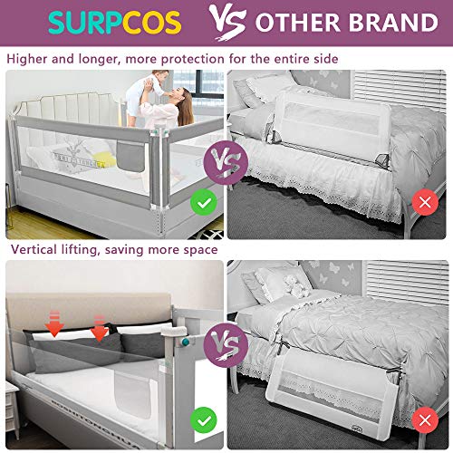 SURPCOS Bed Rails for Toddlers - 60" 70" 80" Extra Long Baby Bed Rail Guard for Kids Twin, Double, Full Size Queen & King Mattress (Gray) (1Side: 76''(L) X30''(H))