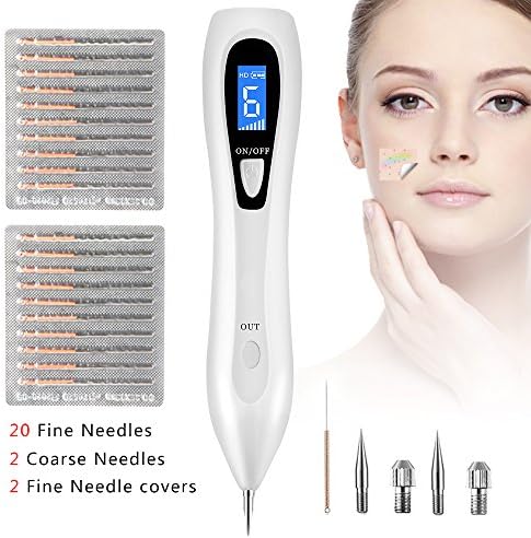 Mole Removal Pen - USB Rechargeable Professional Skin Tag Remover Tool Spot Eraser with 6 Strength Levels Freckles Dark Nevus Dot Removal Machine Beauty Pen for Body Facial LCD Display 20 Replaceable