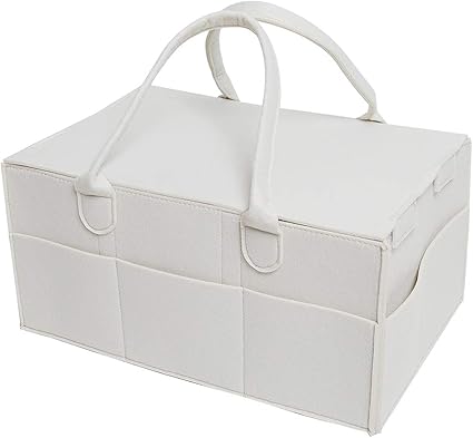 Amazon おむつストッカー Dodulara オムツ収納バッグ フェルト製 大容量収納 折りたたみ式 多機能収納ボックス ベビー用品収納 赤ちゃん 小物入れ 蓋付き 出産準備 出産祝い ミルクホワイト おむつストッカー ベビー マタニティ 通販