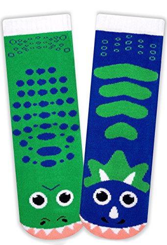 Best Buds Mismatched Socks Kids Box - T-Rex and Triceratops Dinosaurs, Ghost and Skeleton (Glow in the Dark), Lion and Zebra Ages 4-8 - Thumbnail 4