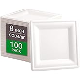 SUT 8-Inch Biodegradable Bagasse Plates, 100 PCS Heavy-Duty Microwaveable, Eco-Friendly Natural Disposable, Made of Sugarcane Fibers, for Party, Picnic