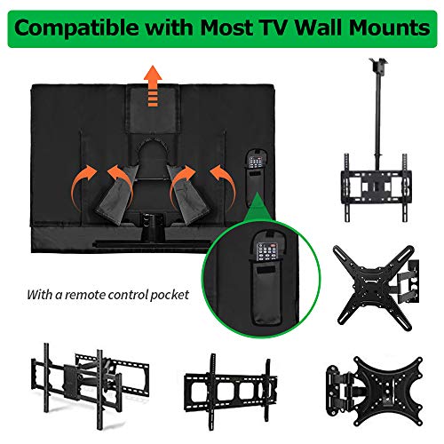 Outdoor TV Cover 60-65 Inch, IC ICLOVER Upgraded 600D Heavy Duty 4 Season Weatherproof Television Protector with Built-in Clear Front Film & Full Covered Bottom for LED, LCD, Plasma TV Screens